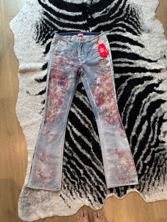 Diesel Denim - Diesel Light Wash Flare Jeans with Multicolor Paint Splatters